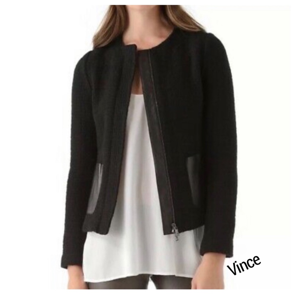 🧥Vince wool basket weave leather zip moto jacket ❤️